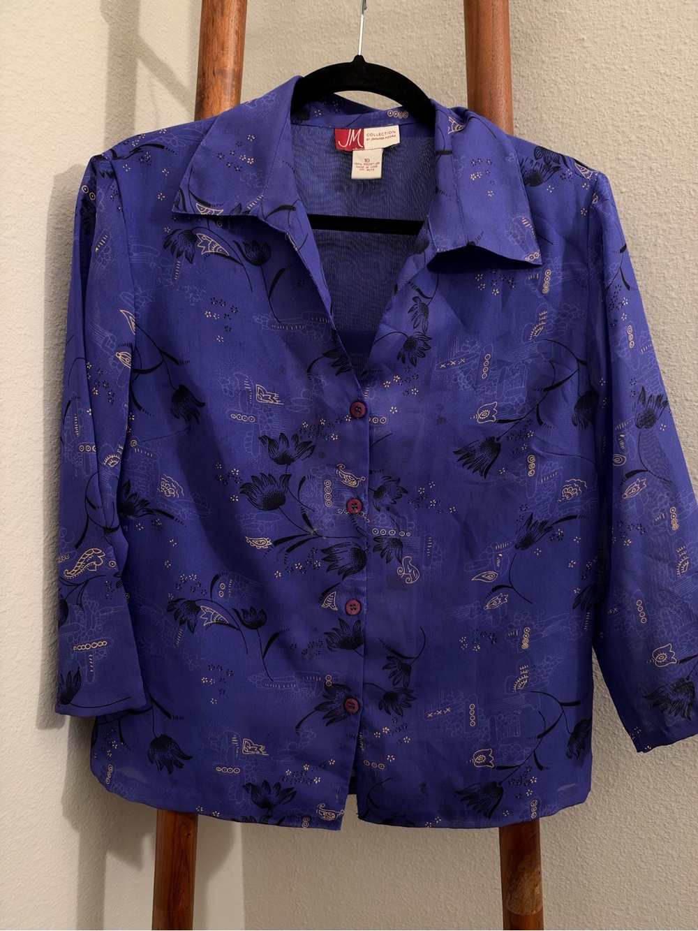 JM Collection Royal Purple Floral Button-Down Vintage Blouse
